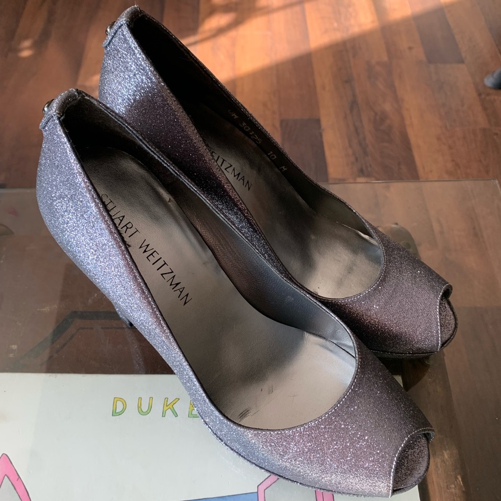 Stuart Weitzman Glitter Peep-Toe Pumps that shimmer. Gorgeous.